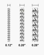 Atlas Diamond-Cut Cuban Bracelet widths 0.12 to 0.28 inch shown at true scale [u:in]