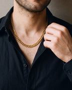 Close-up of the gold-tone Atlas Diamond-Cut Cuban Chain worn at true size