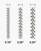 Atlas Diamond-Cut Cuban Chain widths 0.16 to 0.24 inch shown at true scale [u:in]