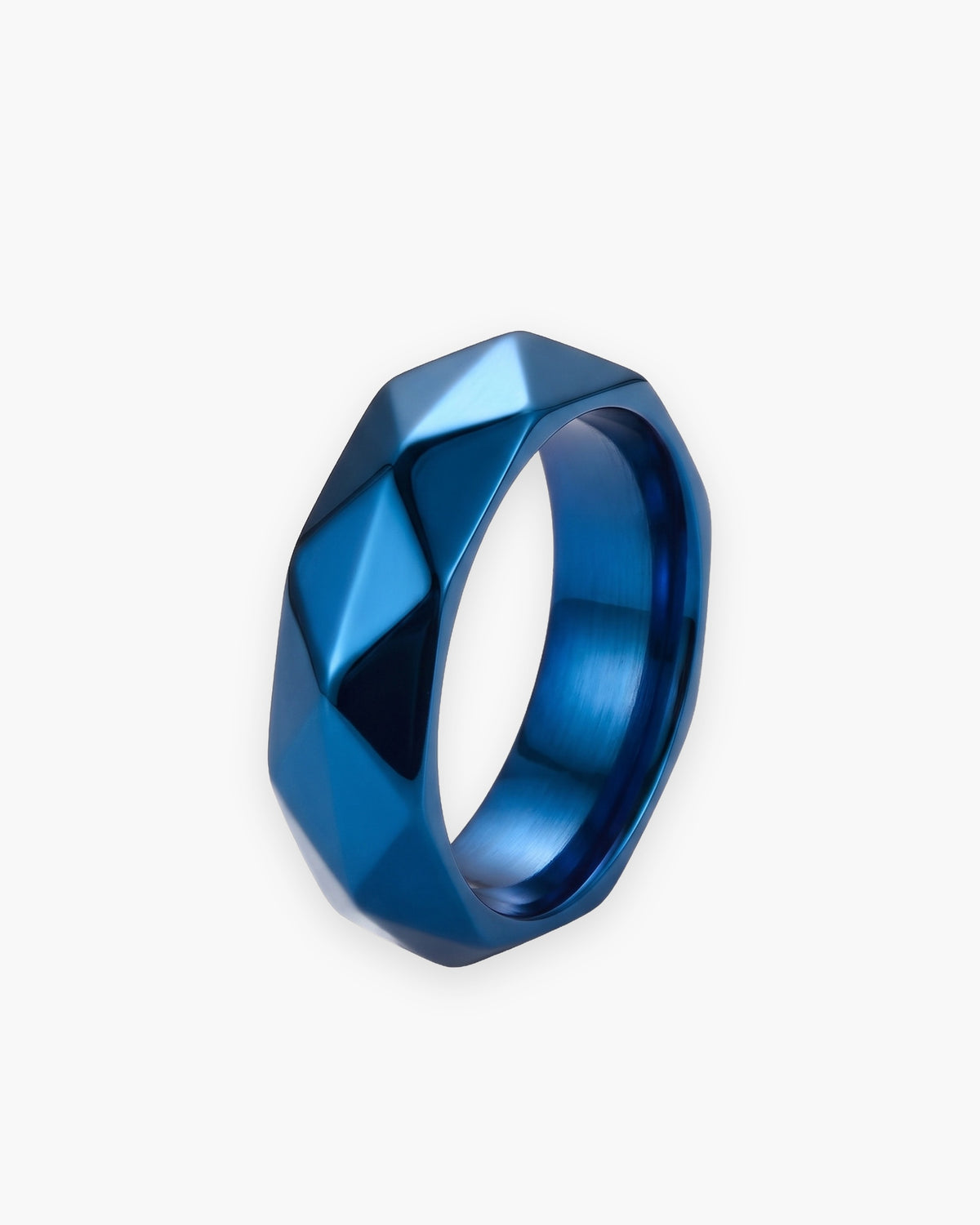 Atlas diamond cut faceted ring in blue stainless steel [c:blue]