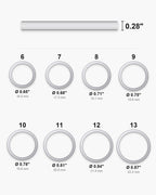 Atlas Dome Band ring sizes 6 to 13 with inner diameters 0.65 to 0.87 inch [u:in]