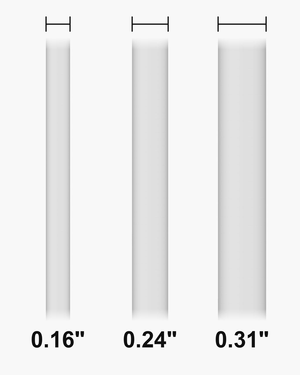 Atlas domed band widths 0.16, 0.24 and 0.31 inch at true scale [u:in]