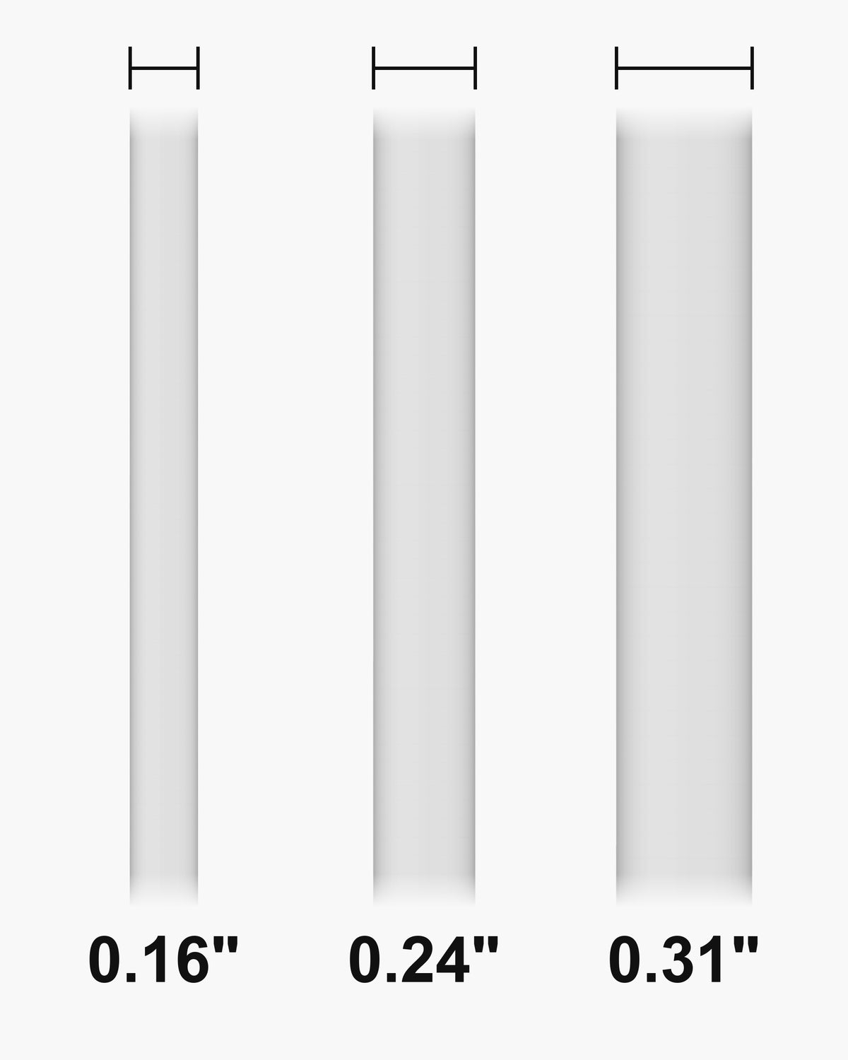 Atlas domed band widths 0.16, 0.24 and 0.31 inch at true scale [u:in]