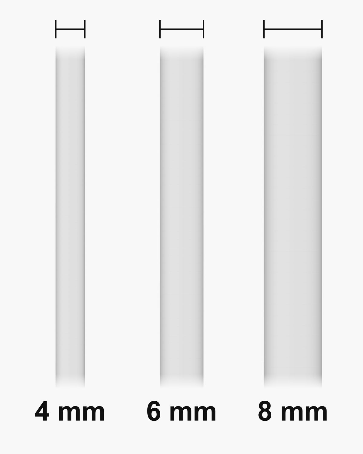 Atlas domed band widths 4, 6 and 8 mm at true scale [u:mm]