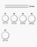 Atlas ring sizes EU 57 to 67 (US 8 to 12) with inner diameters from 18.1 to 21.4 mm [u:mm]