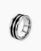 Atlas 8 mm double black inlay ring in silver stainless steel [c:silver]