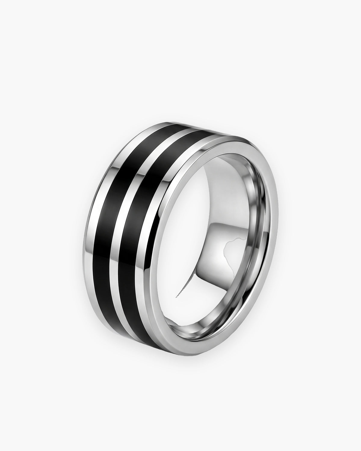 Atlas 8 mm double black inlay ring in silver stainless steel [c:silver]