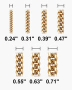 Atlas Cuban bracelet widths 0.24 to 0.71 inch at true scale [u:in]