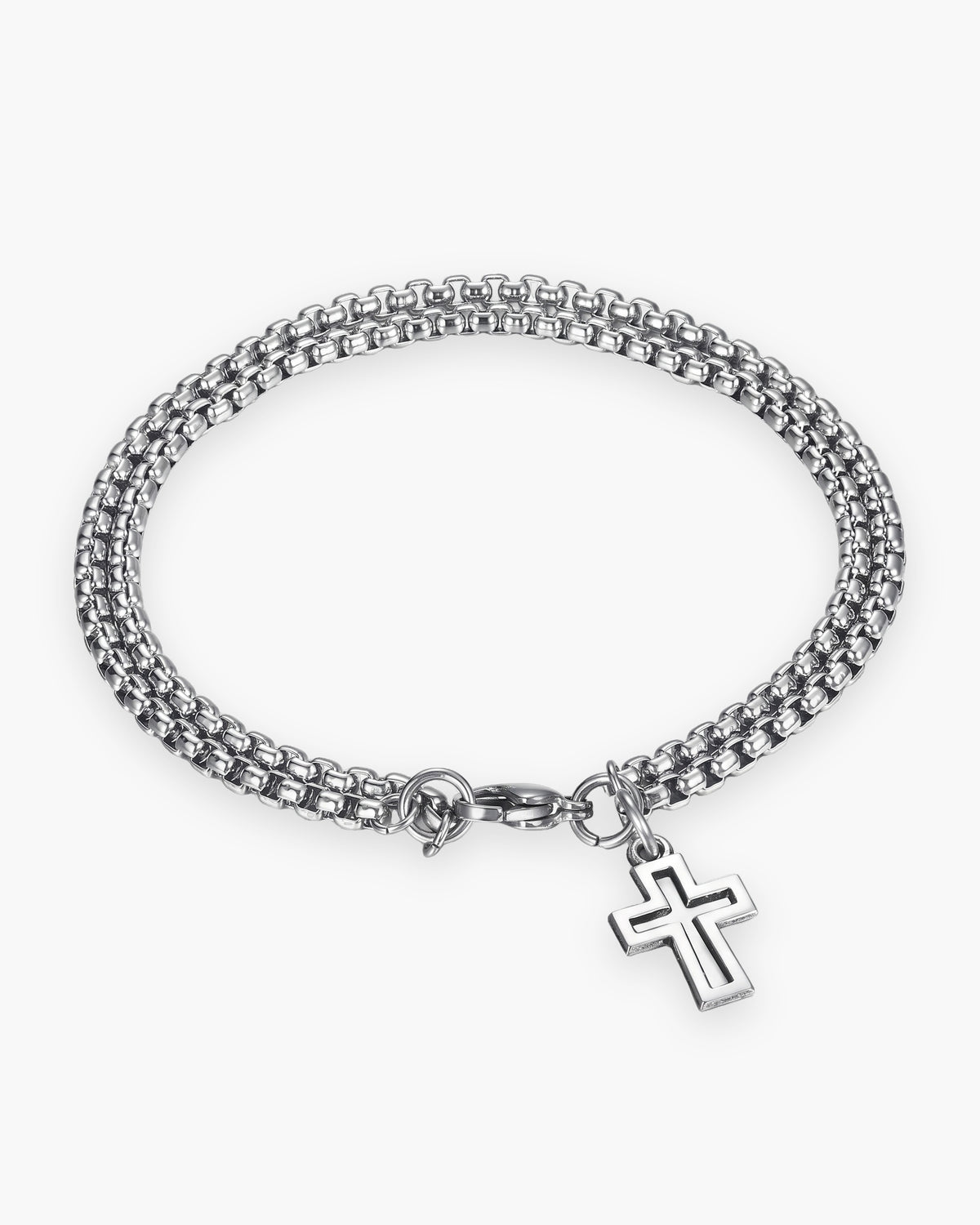 Atlas double rolo cross bracelet in silver stainless steel [c:silver]