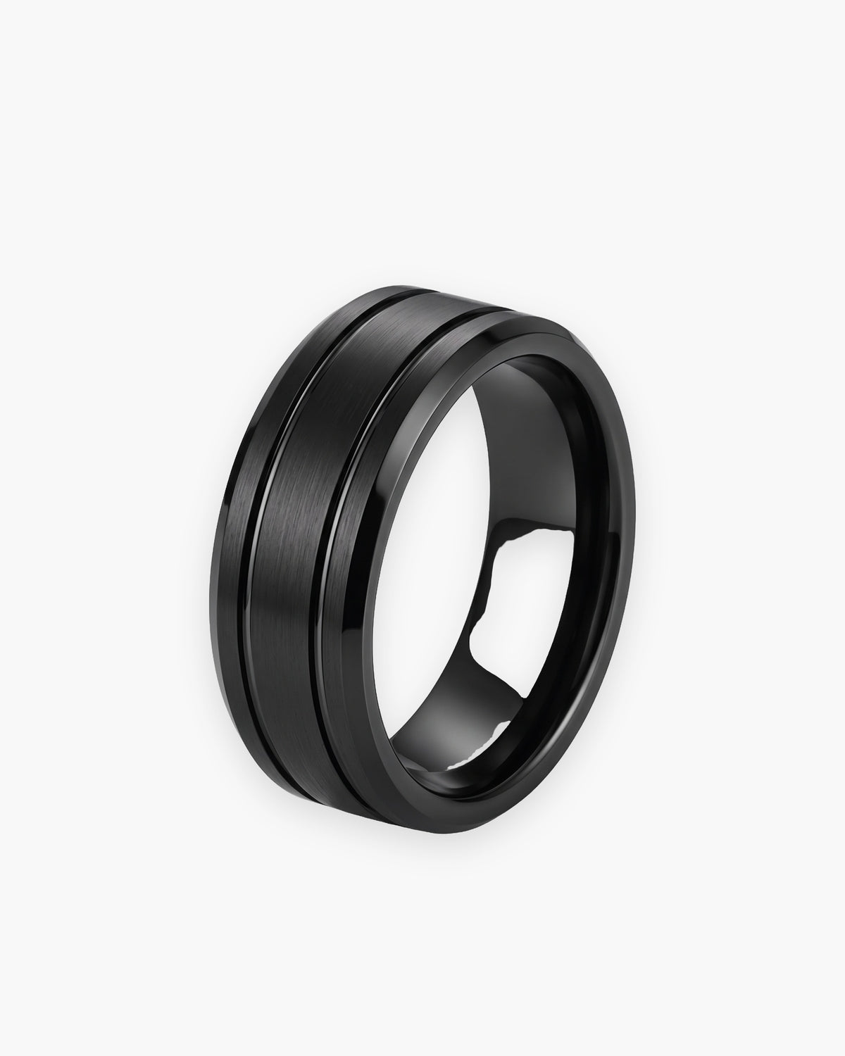 Atlas dual groove ring in black tungsten carbide [c:black]