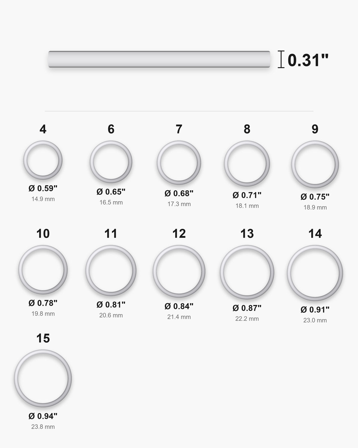 Atlas ring sizes 4 to 15 with inner diameters and the 0.31 inch band width [u:in]