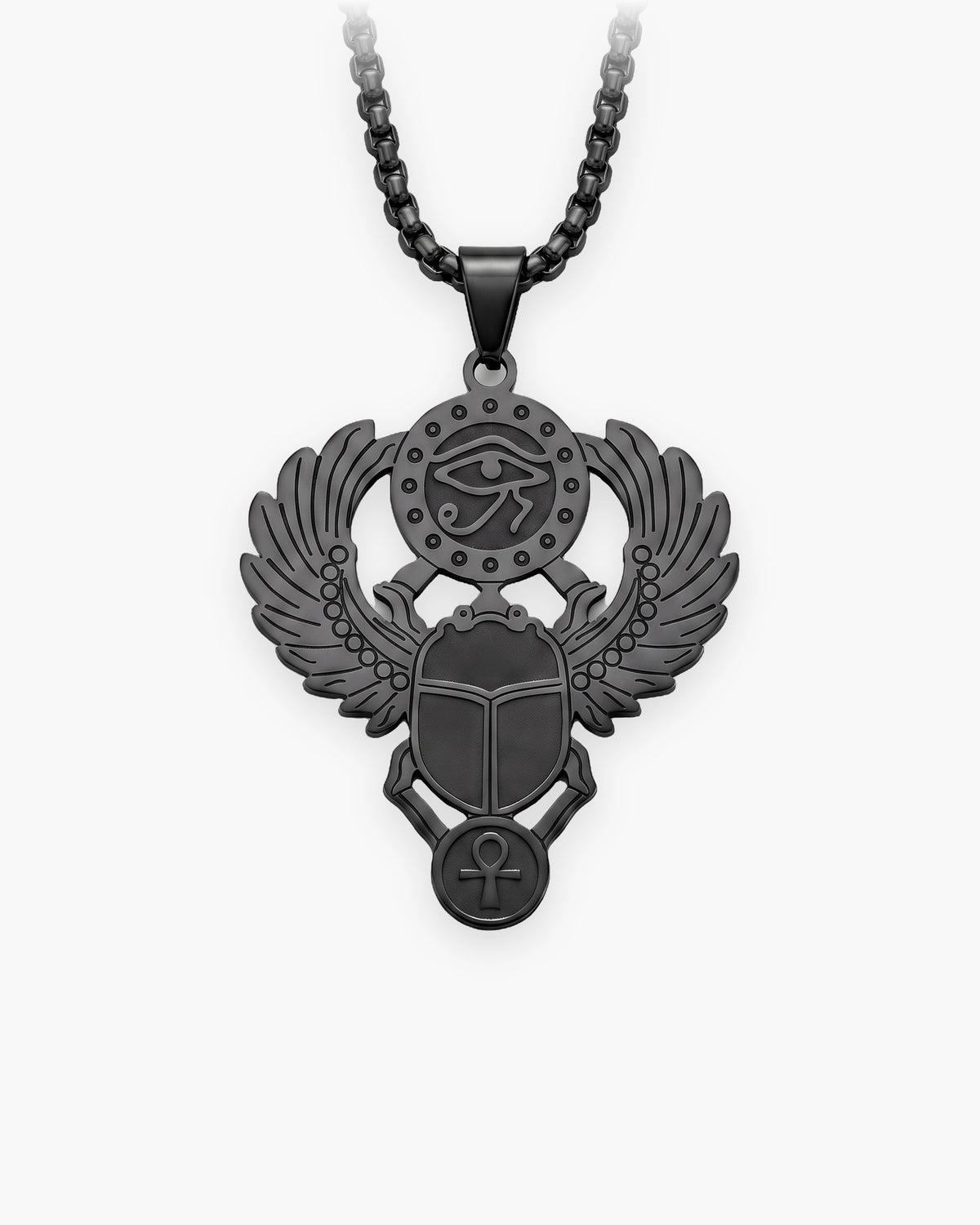 Atlas Egyptian Scarab Eye of Horus Pendant Necklace in black [c:black]