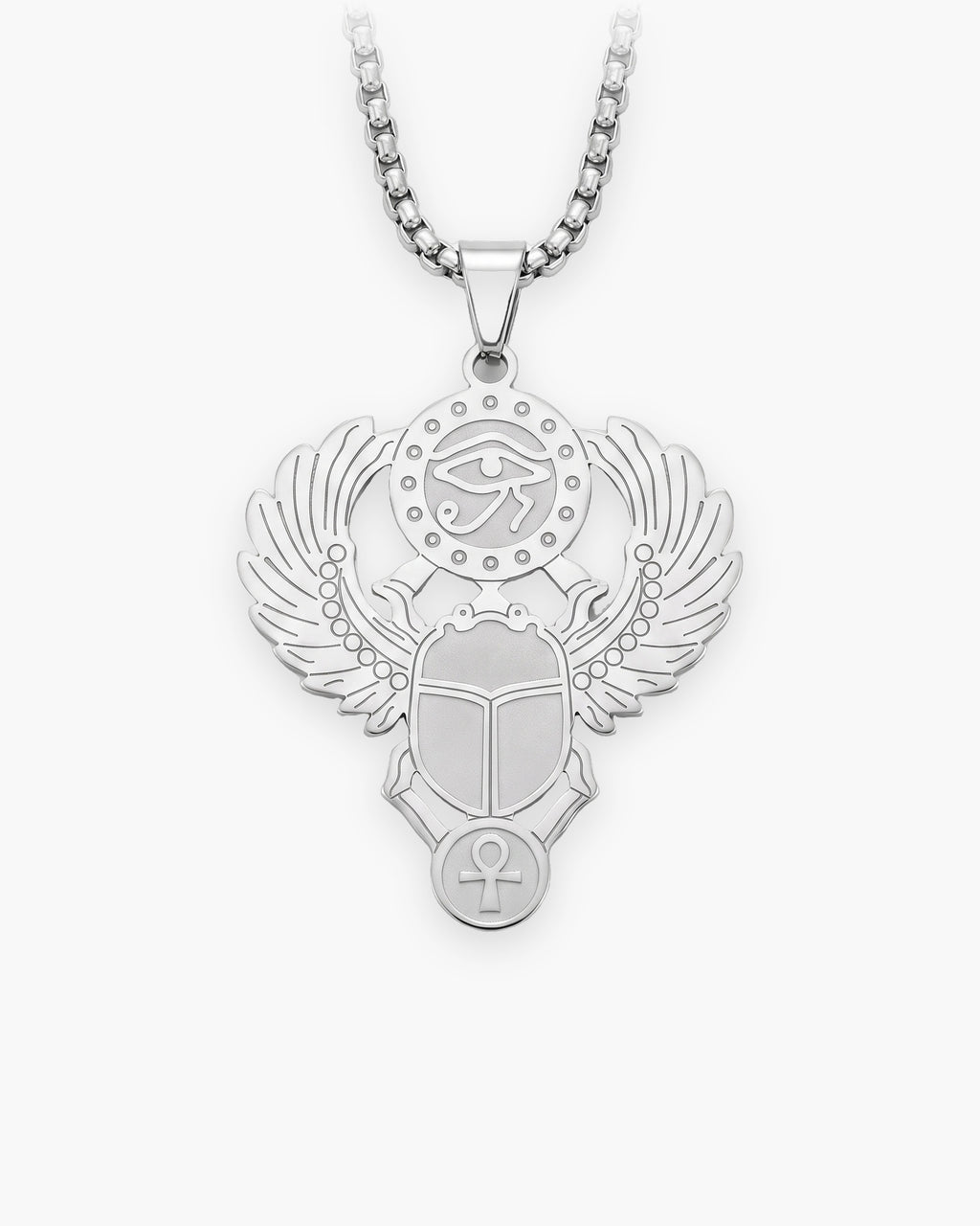 Atlas Egyptian Scarab Eye of Horus Pendant Necklace in silver-tone [c:silver]