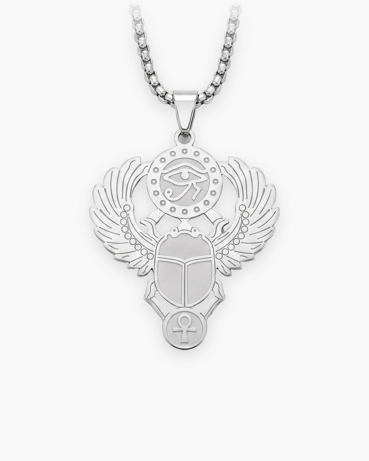 Atlas Egyptian Scarab Eye of Horus Pendant Necklace in silver-tone [c:silver]
