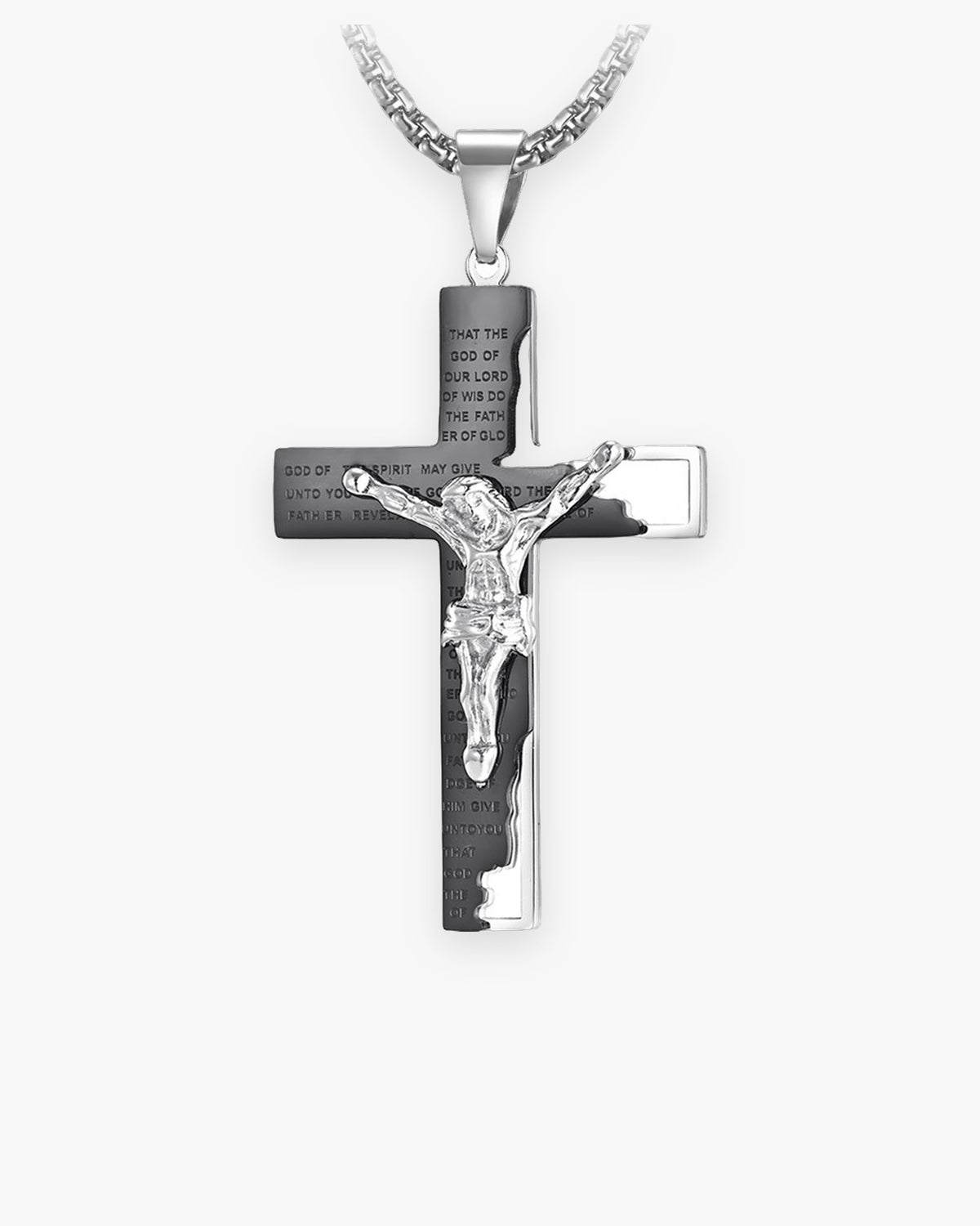 Atlas engraved crucifix pendant necklace in black titanium steel [c:black]