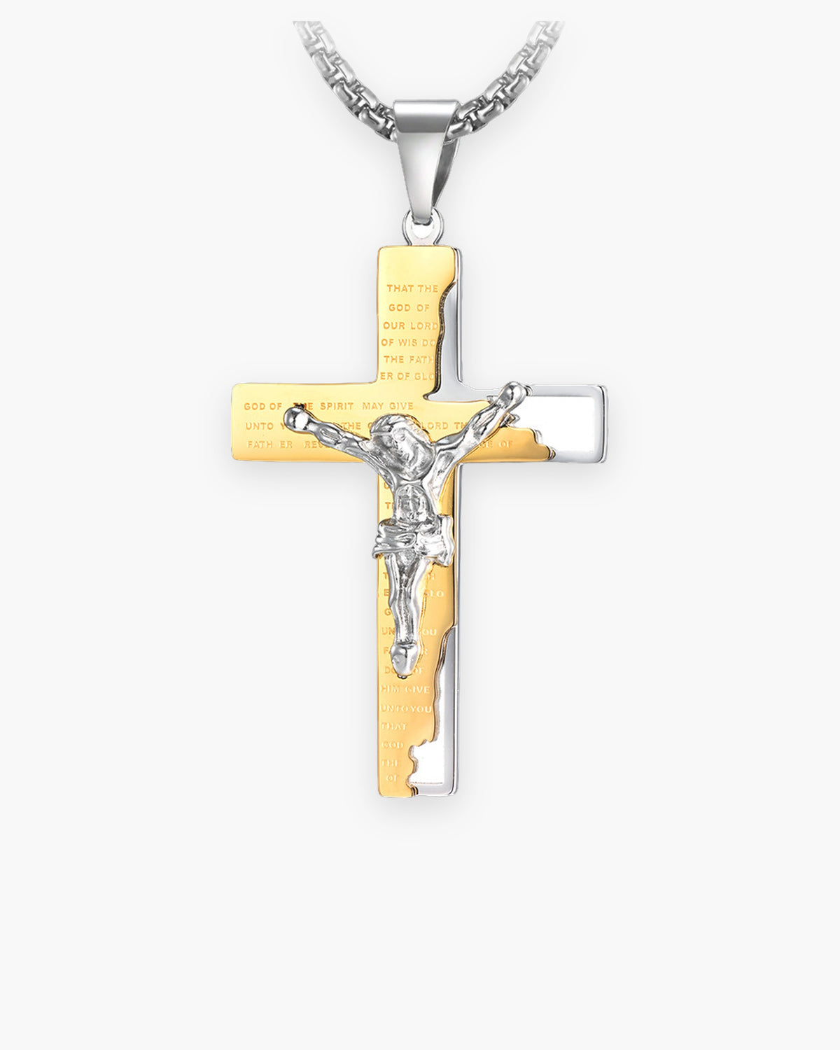 Atlas engraved crucifix pendant necklace in gold-tone titanium steel [c:gold]