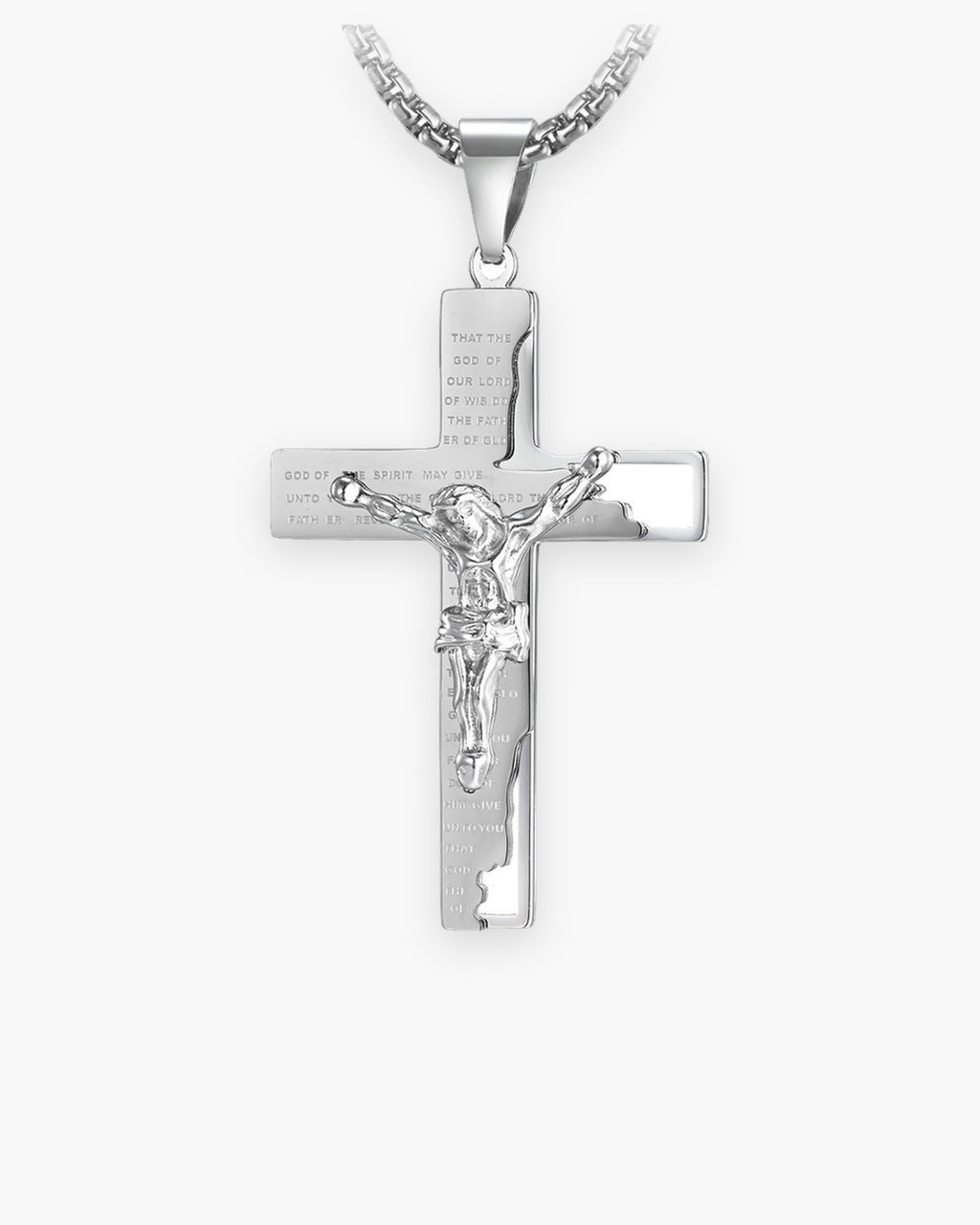 Atlas engraved crucifix pendant necklace in silver titanium steel [c:silver]