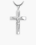 Atlas engraved crucifix pendant necklace in silver titanium steel [c:silver]