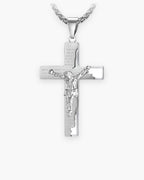 Atlas engraved crucifix pendant necklace in silver titanium steel [c:silver]