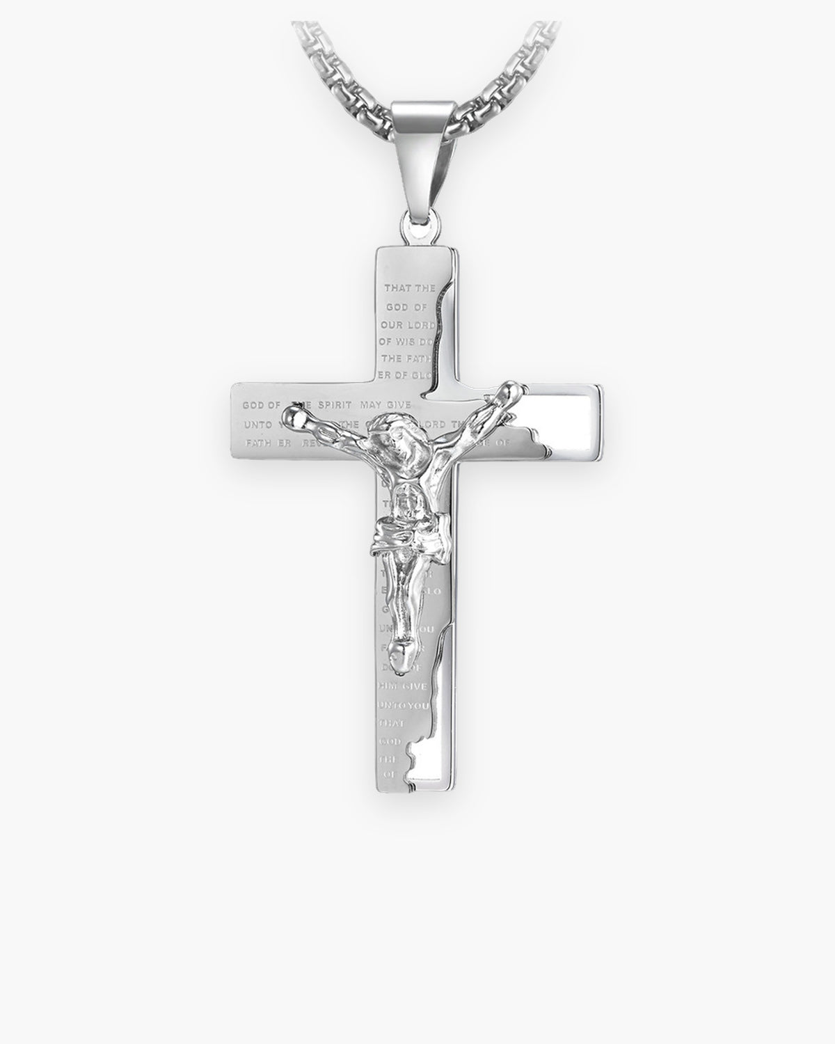 Atlas engraved crucifix pendant necklace in silver titanium steel [c:silver]