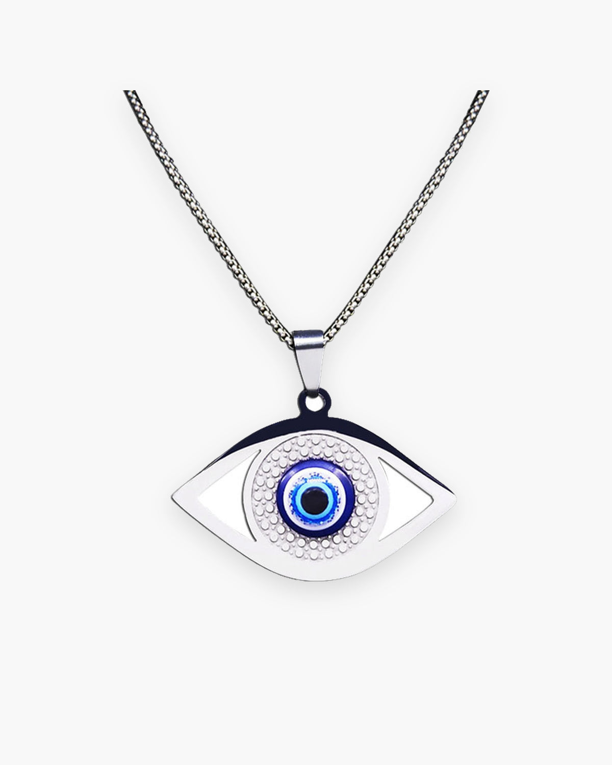 Atlas evil eye pendant necklace in silver stainless steel [c:silver]