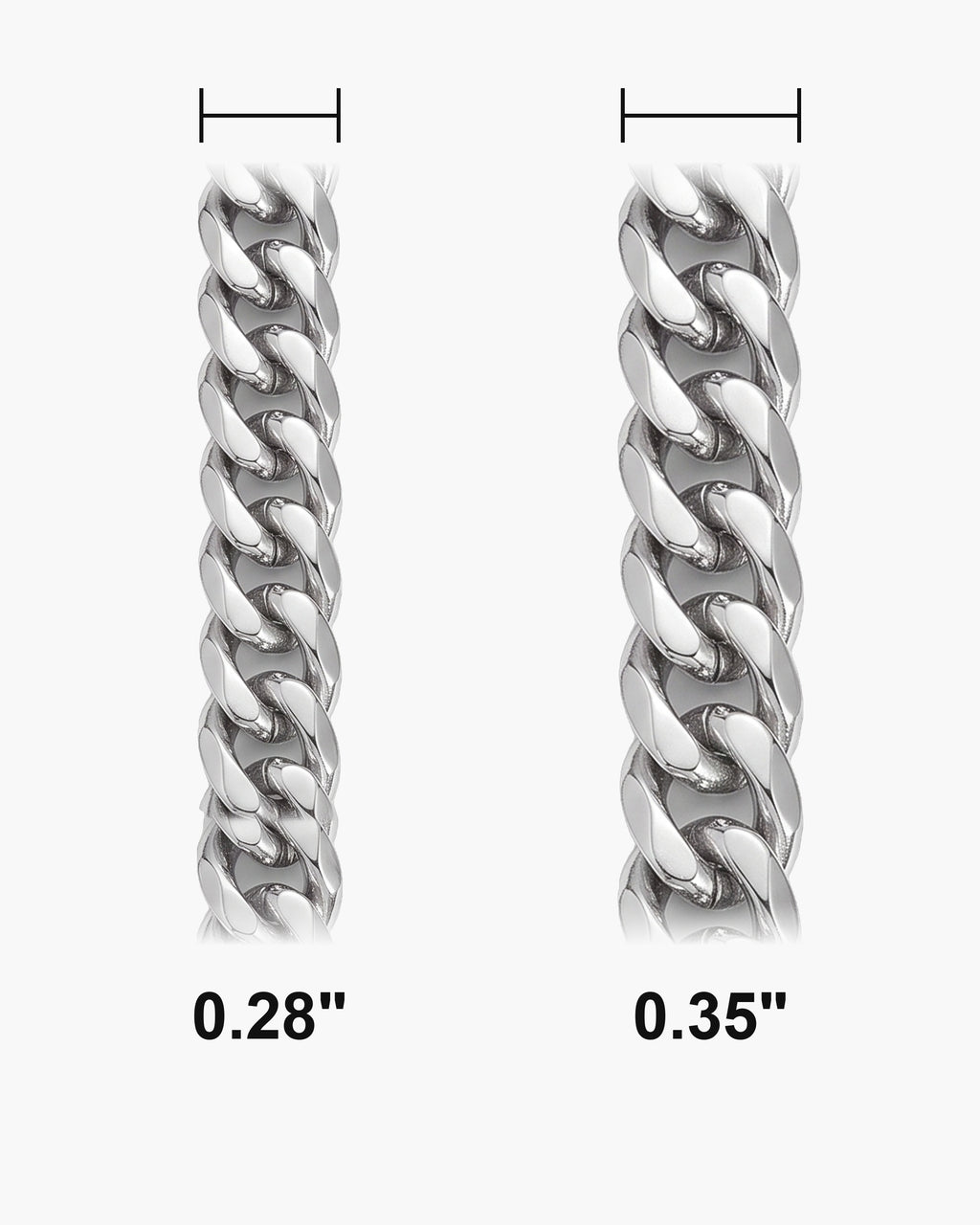 Atlas faceted double-link cuban chain actual widths 0.28 in, 0.35 in [u:in]