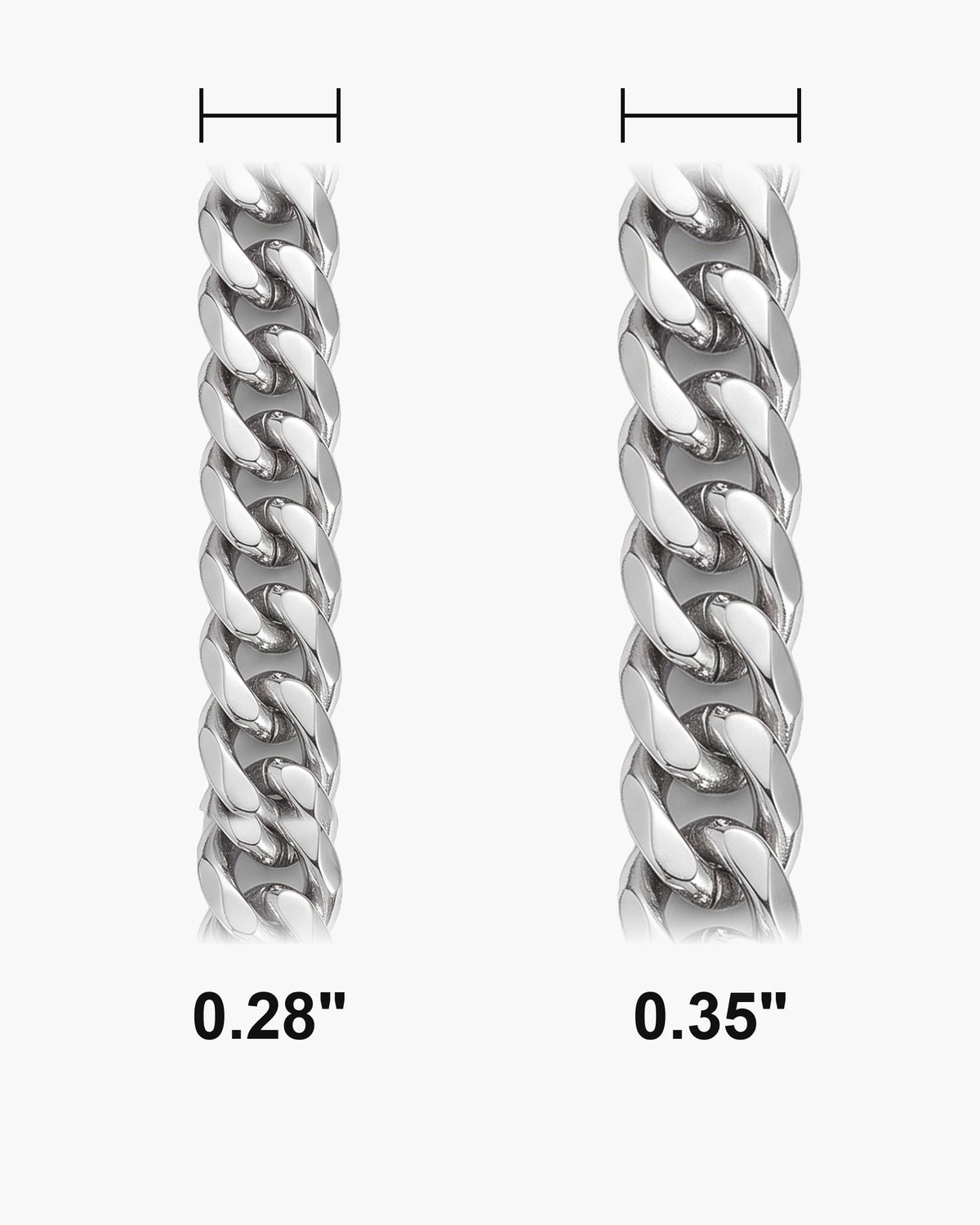 Atlas faceted double-link cuban chain actual widths 0.28 in, 0.35 in [u:in]