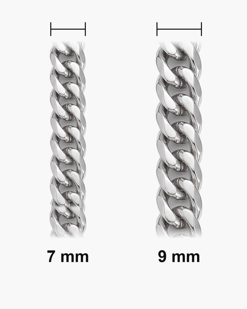 Atlas faceted double-link cuban chain actual widths 7 mm, 9 mm [u:mm]