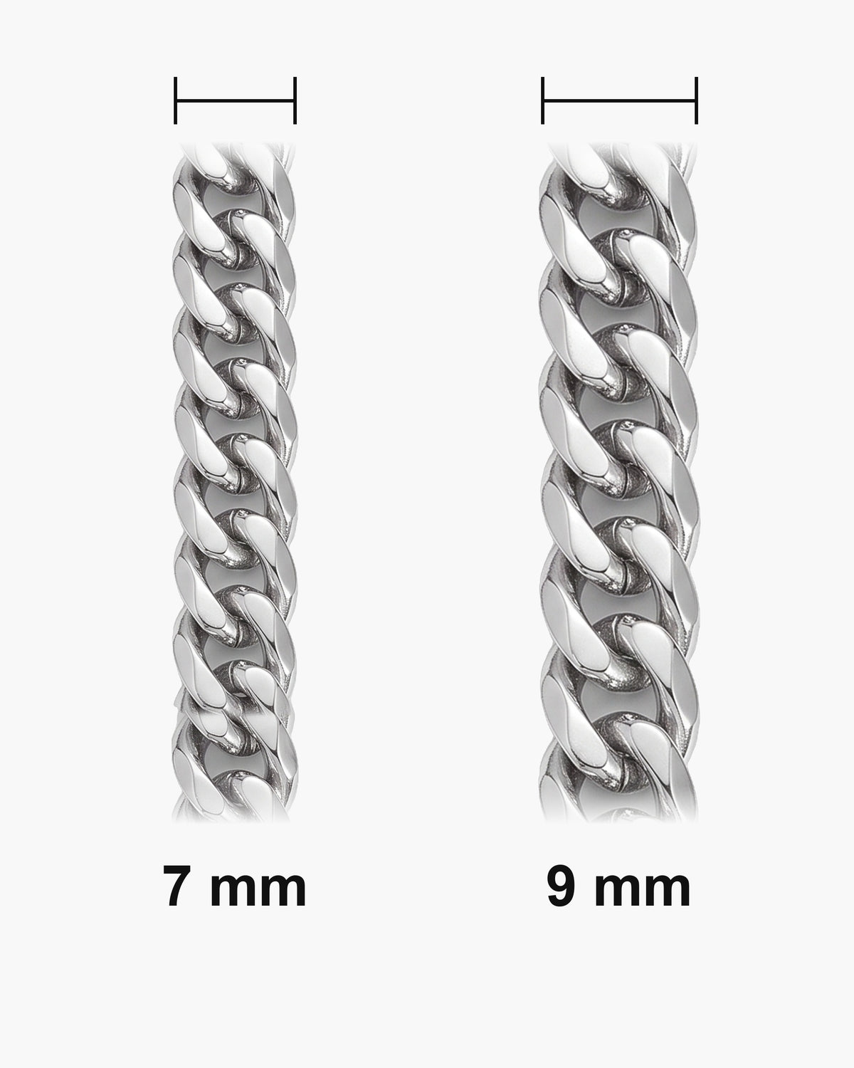 Atlas faceted double-link cuban chain actual widths 7 mm, 9 mm [u:mm]