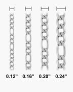 Atlas Figaro chain widths side by side at true scale, in inches: 0.12 to 0.24 inch [u:in]