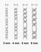 Atlas Figaro chain widths side by side at true scale: 3, 4, 5 and 6 mm [u:mm]