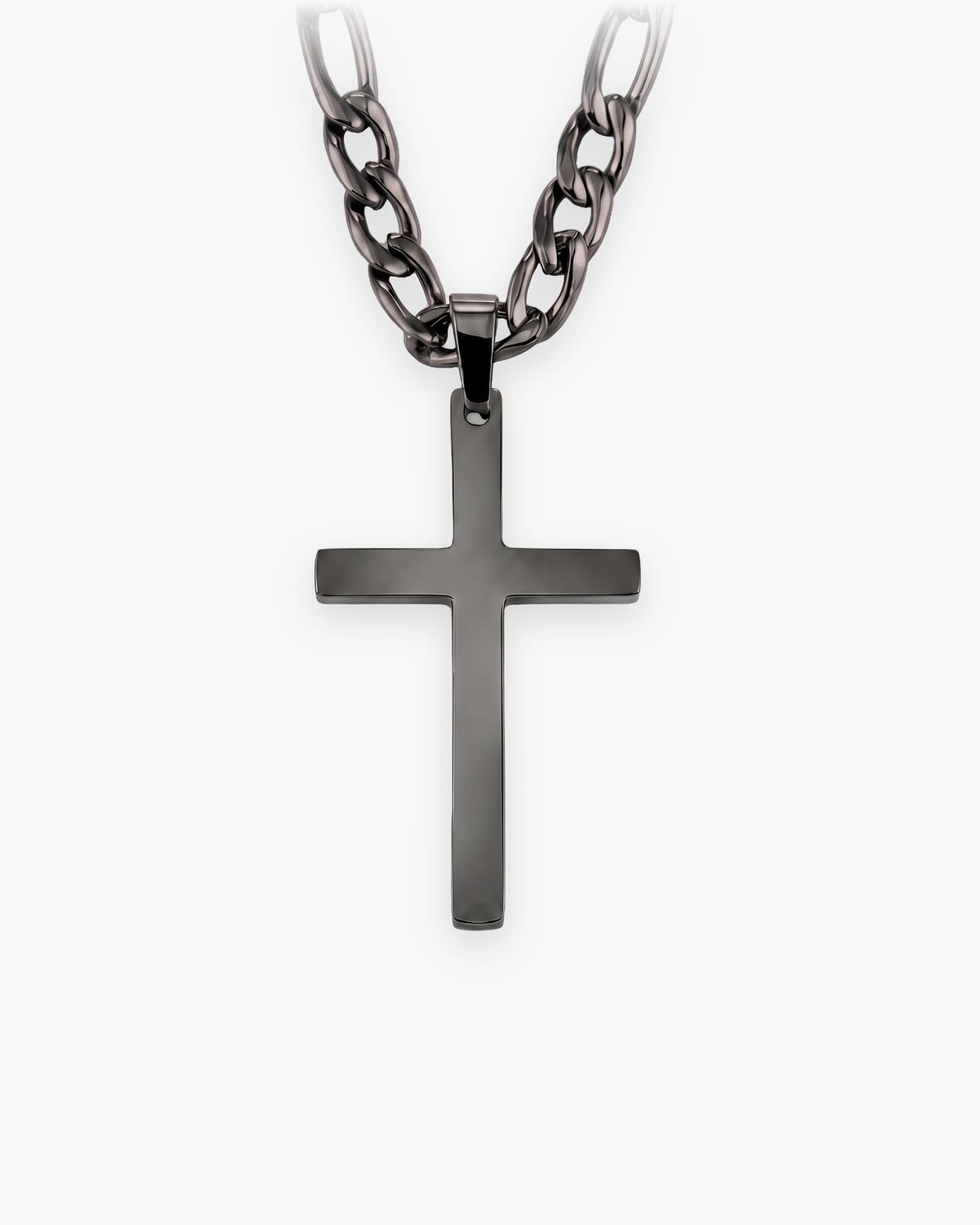 Atlas figaro cross pendant necklace in black titanium steel [c:black]