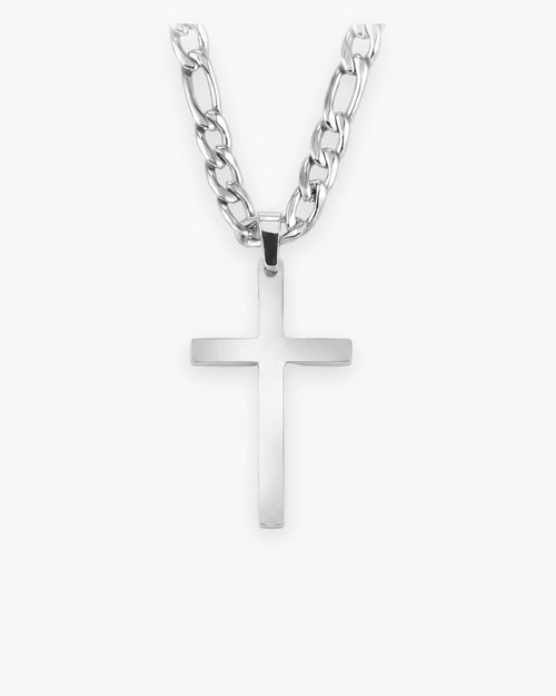 Collier croix homme sur chaîne Figaro en acier au titane