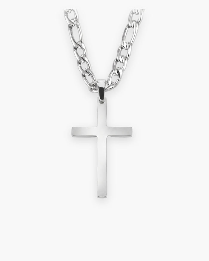 Collier croix homme sur chaîne Figaro en acier au titane