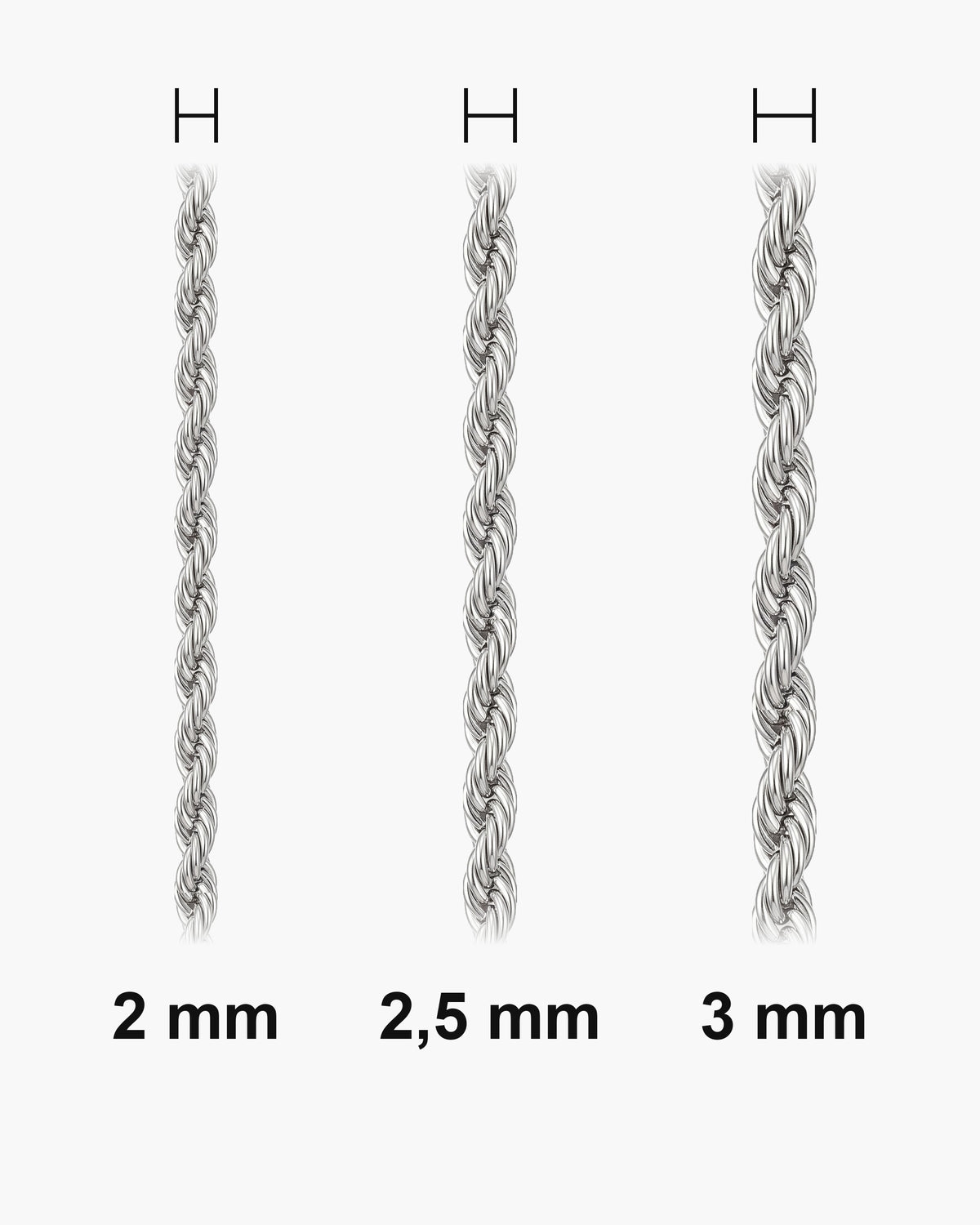 Atlas fine rope chain actual widths 2 mm, 2.5 mm, 3 mm [u:mm]