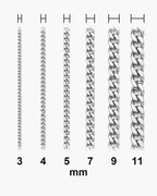 Atlas Flat Curb Chain widths 3 to 11 mm shown at true scale [u:mm]