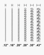 Atlas Flat Curb Chain widths 0.12 to 0.43 inch shown at true scale [u:in]