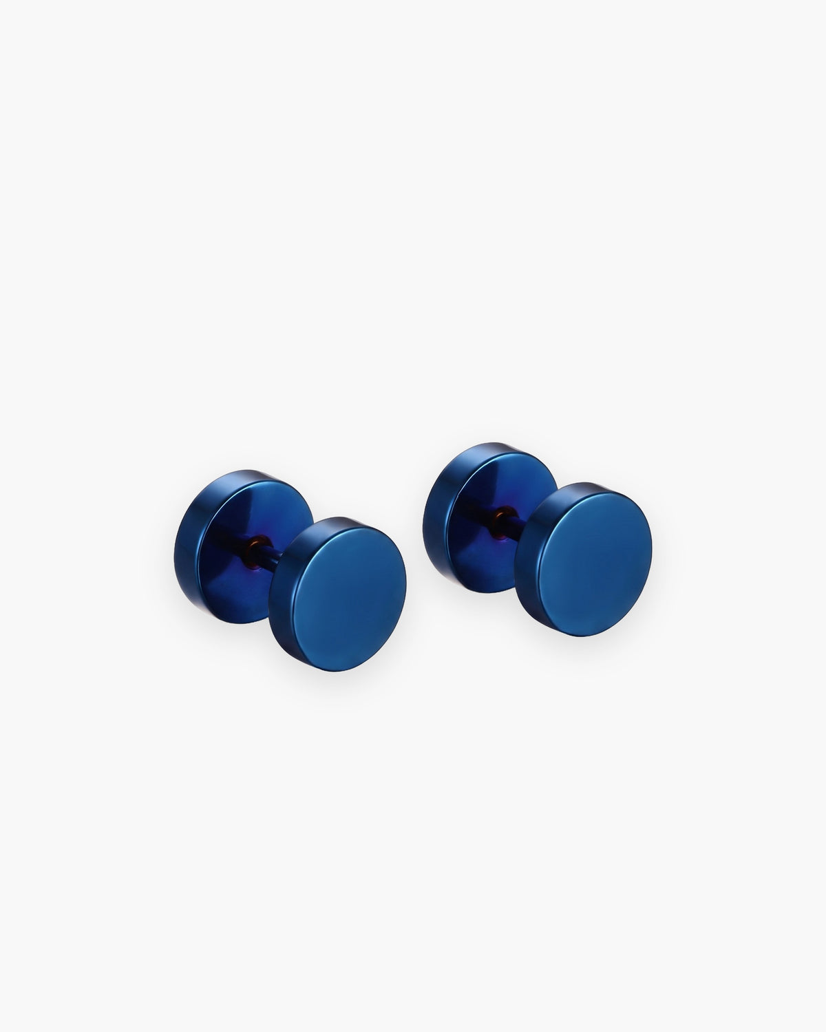 Atlas flat disc barbell stud earrings in blue stainless steel [c:blue]
