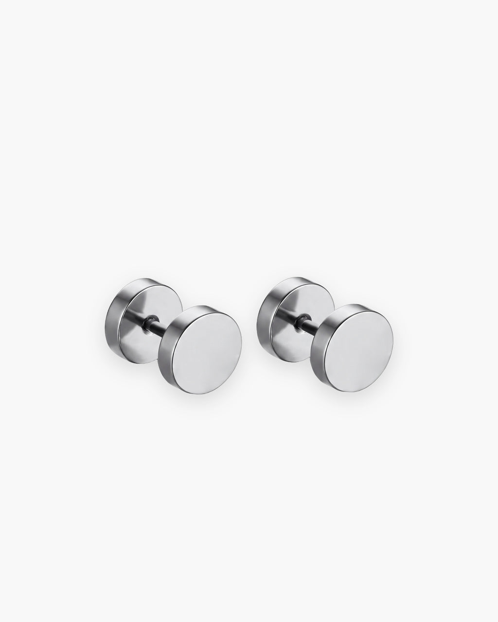 Atlas flat disc barbell stud earrings in silver-tone stainless steel [c:silver]