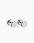 Atlas flat disc barbell stud earrings in silver-tone stainless steel [c:silver]