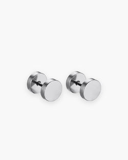 Atlas flat disc barbell stud earrings in silver-tone stainless steel [c:silver]