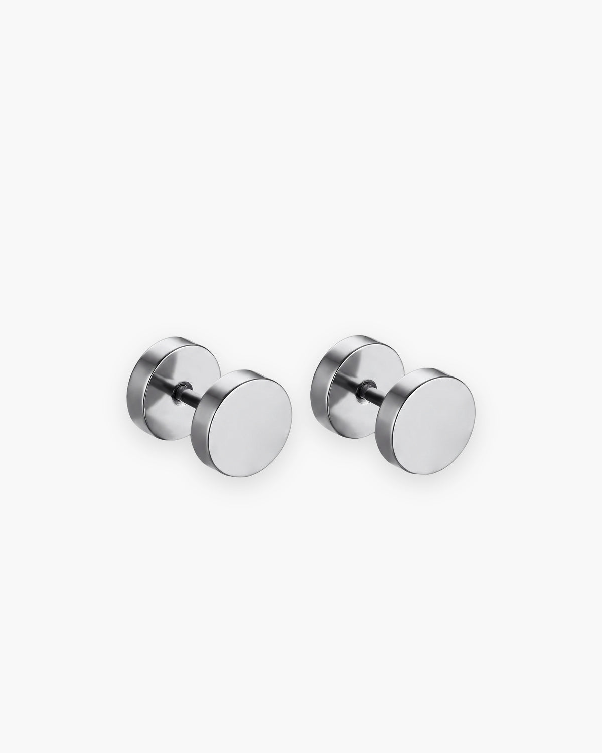 Atlas flat disc barbell stud earrings in silver-tone stainless steel [c:silver]