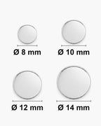 Atlas flat disc stud sizes 8, 10, 12 and 14 mm shown at the same scale [u:mm]