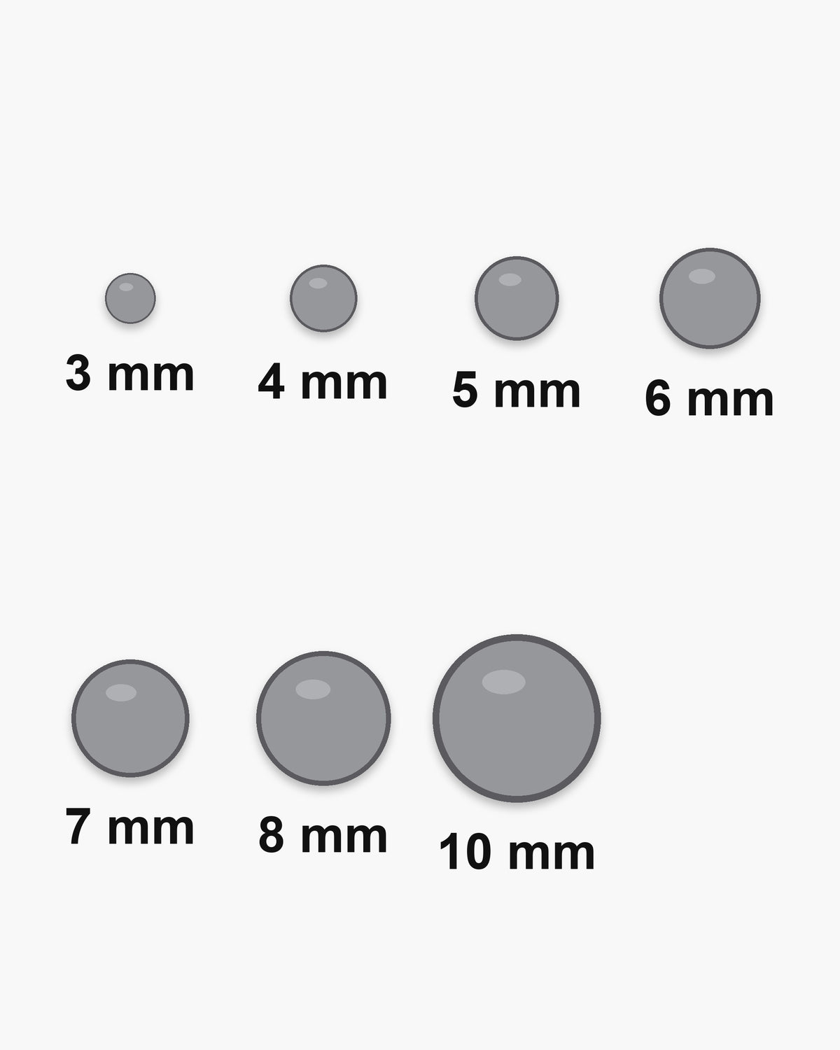 Atlas flat disc stud sizes at true scale: 3, 4, 5, 6, 7, 8 and 10 mm [u:mm]
