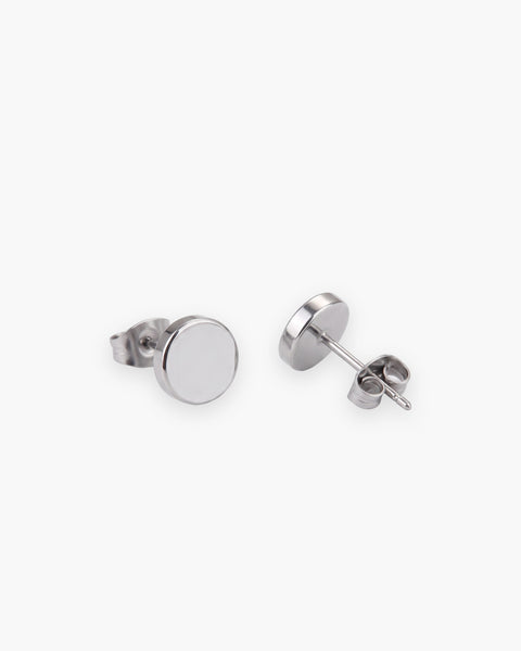 Atlas flat disc stud earrings in silver-tone titanium steel [c:silver]