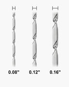 Atlas geometric bar link chain widths side by side at true scale, in inches: 0.08 to 0.16 inch [u:in]