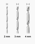 Atlas geometric bar link chain widths side by side at true scale: 2, 3 and 4 mm [u:mm]