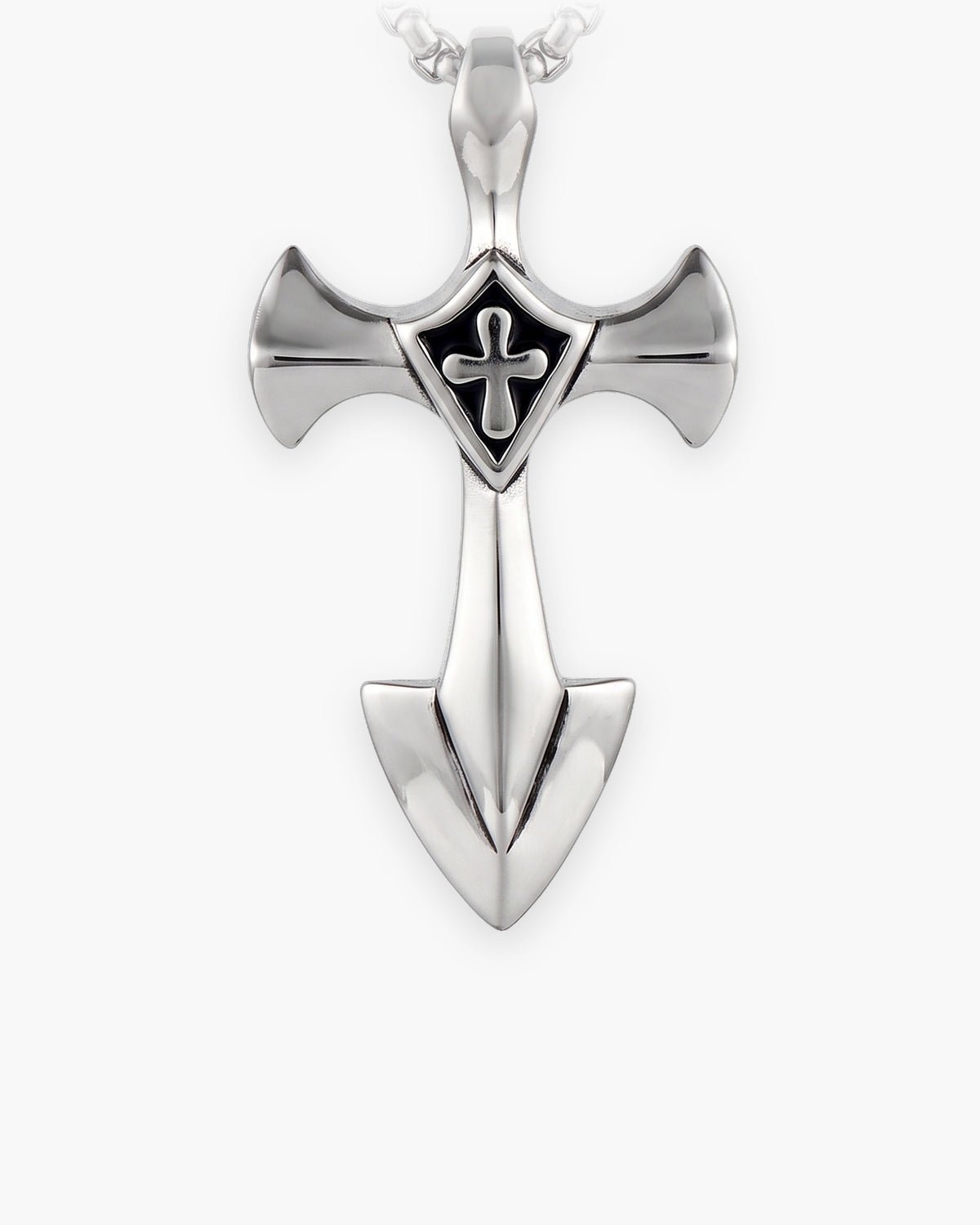 Atlas geometric cross pendant necklace in silver-tone titanium steel [c:silver]