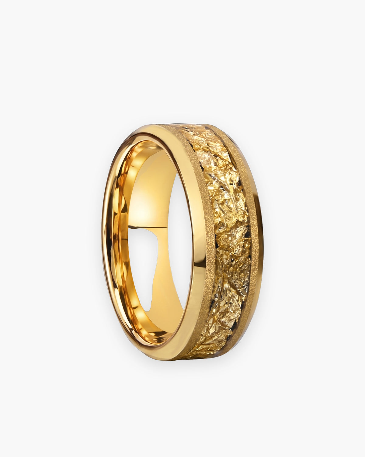 Atlas gold-tone flake inlay ring in gold-tone tungsten carbide [c:gold]