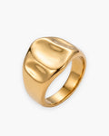 Atlas gold-tone hammered wide face signet ring in gold-tone stainless steel [c:gold]